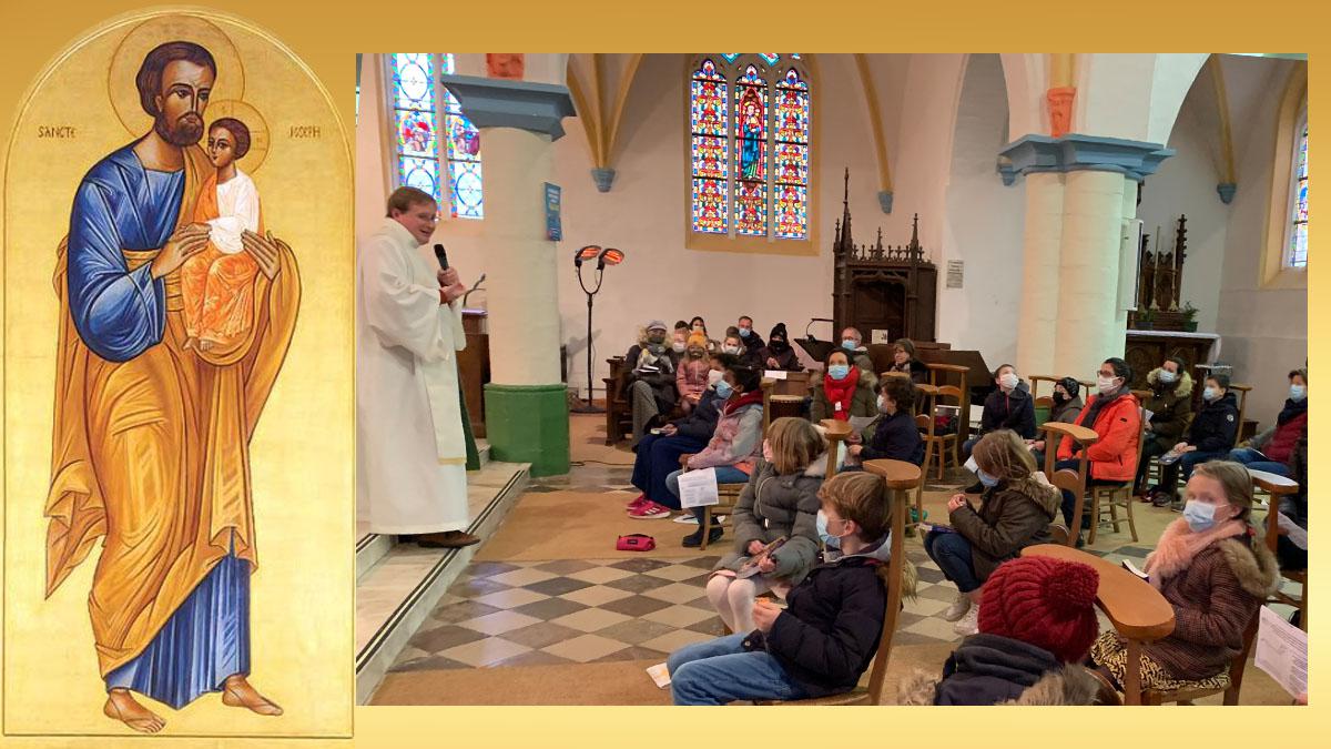 Les enfants du caté célèbrent St Joseph à l'église de Neufchâtel